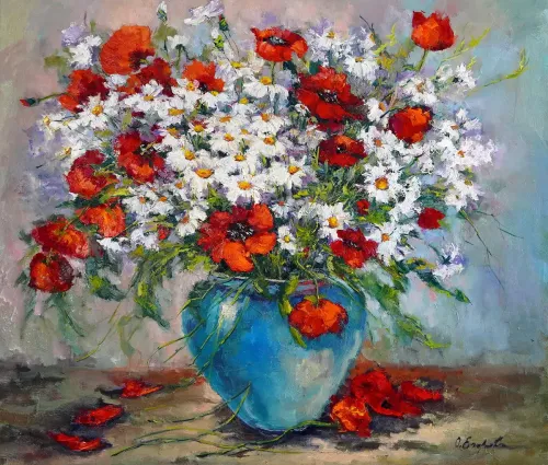 Bouquet-in-a-Turquoise-Vase-Painting